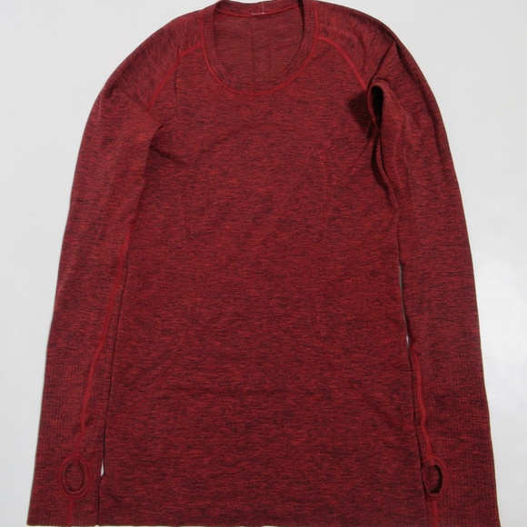 Lululemon Swiftly Tech Long Sleeve Crew Black / True Red Size 6 Silverescent - Picture 1 of 12